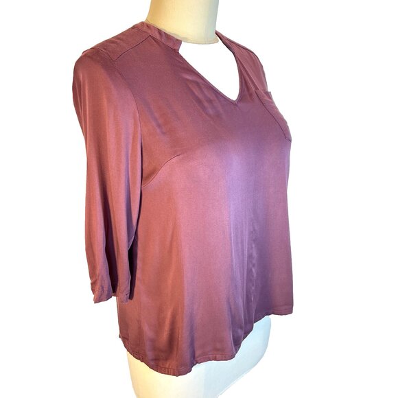 Lisa Rinna Tunic Blouse Womens Size L V-Neck Hi-Lo Hem 3/4 Sleeve 1 Pocket - Picture 2 of 8